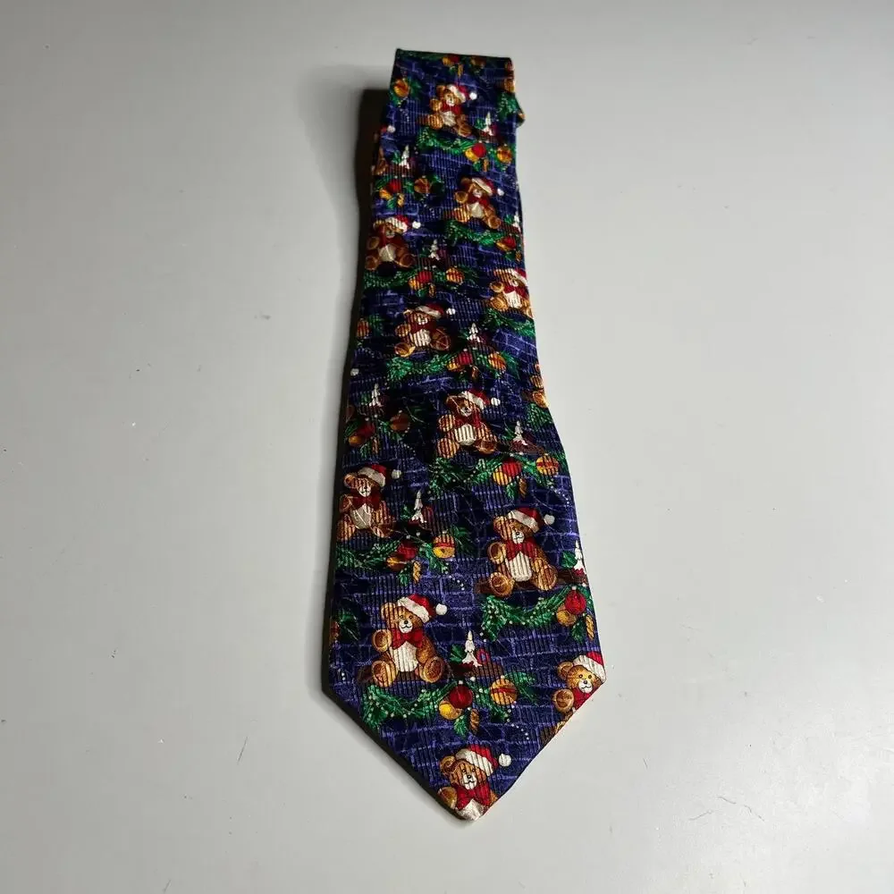 Robert Talbott Rodes Christmas Tie Teddy Bears Holiday Print‎ USA